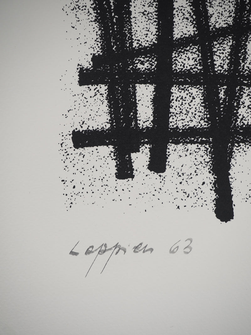 Jean LEPPIEN : Abstraction en noir et blanc, Sérigraphie originale signée