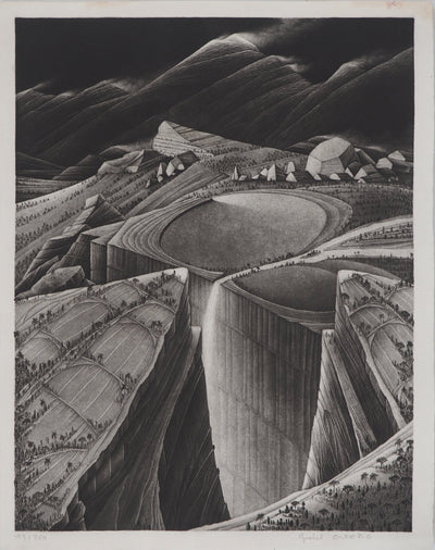 Michel ESTEBE : Paysage de montagne, Gravure originale (vue générale) - Crédit photo : Galerie Art.Paris