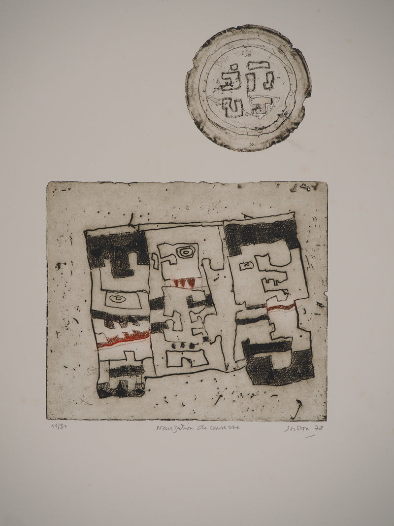 Jacques SOISSON : Navigation de conserve au médaillon, Gravure originale (vue générale) - Crédit photo : Galerie Art.Paris