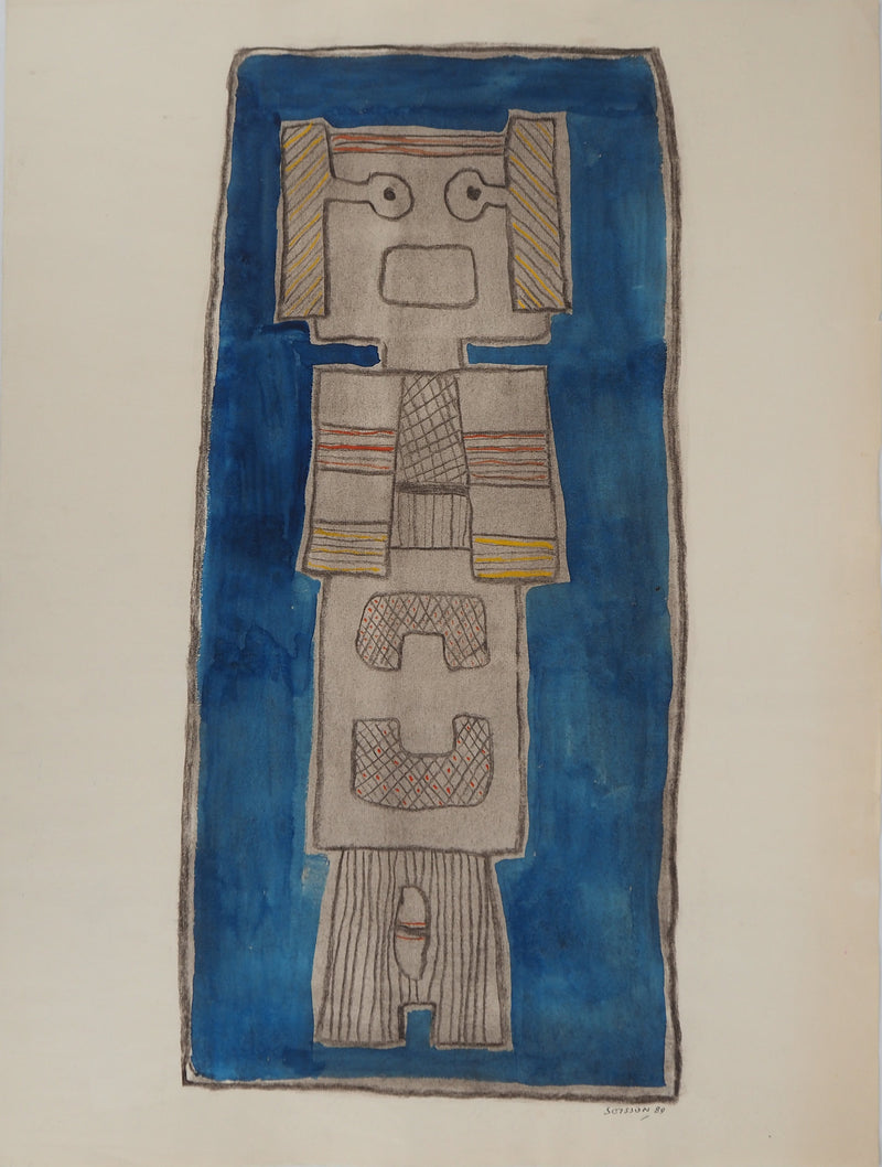 Jacques SOISSON : Totem, Aquarelle originale (vue générale) - Crédit photo : Galerie Art.Paris