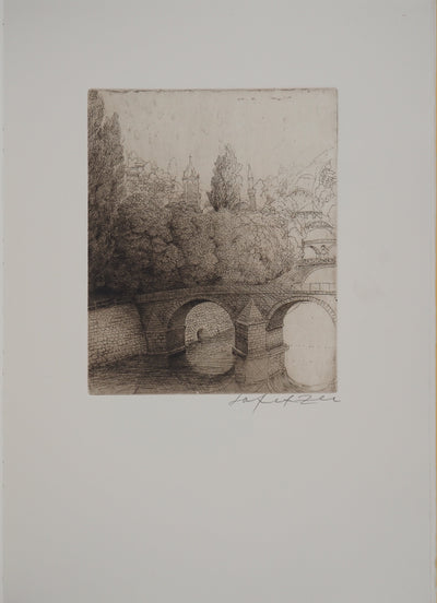 Safet ZEC : Le pont Latin à Sarajevo, Gravure originale (vue générale) - Crédit photo : Galerie Art.Paris