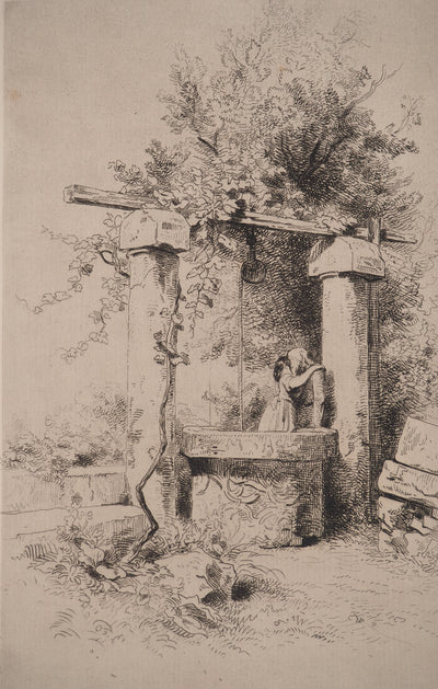 François Louis FRANCAIS : Au bord du puits, Gravure originale (vue générale) - Crédit photo : Galerie Art.Paris