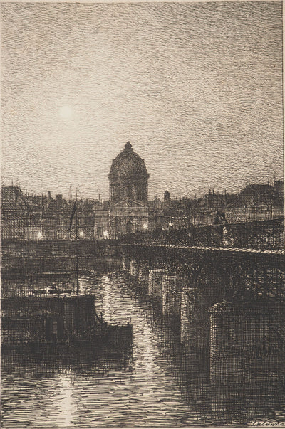 Maxime LALANE : Paris : Le Pont des Arts, Gravure originale (vue générale) - Crédit photo : Galerie Art.Paris