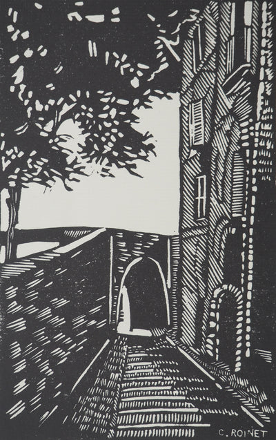 C. ROINET : La ruelle, Bois gravé original signé