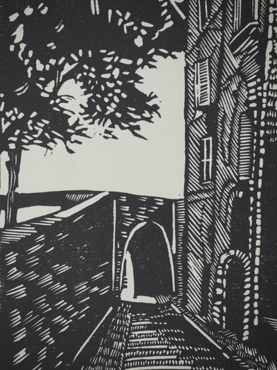 C. ROINET : La ruelle, Bois gravé original signé