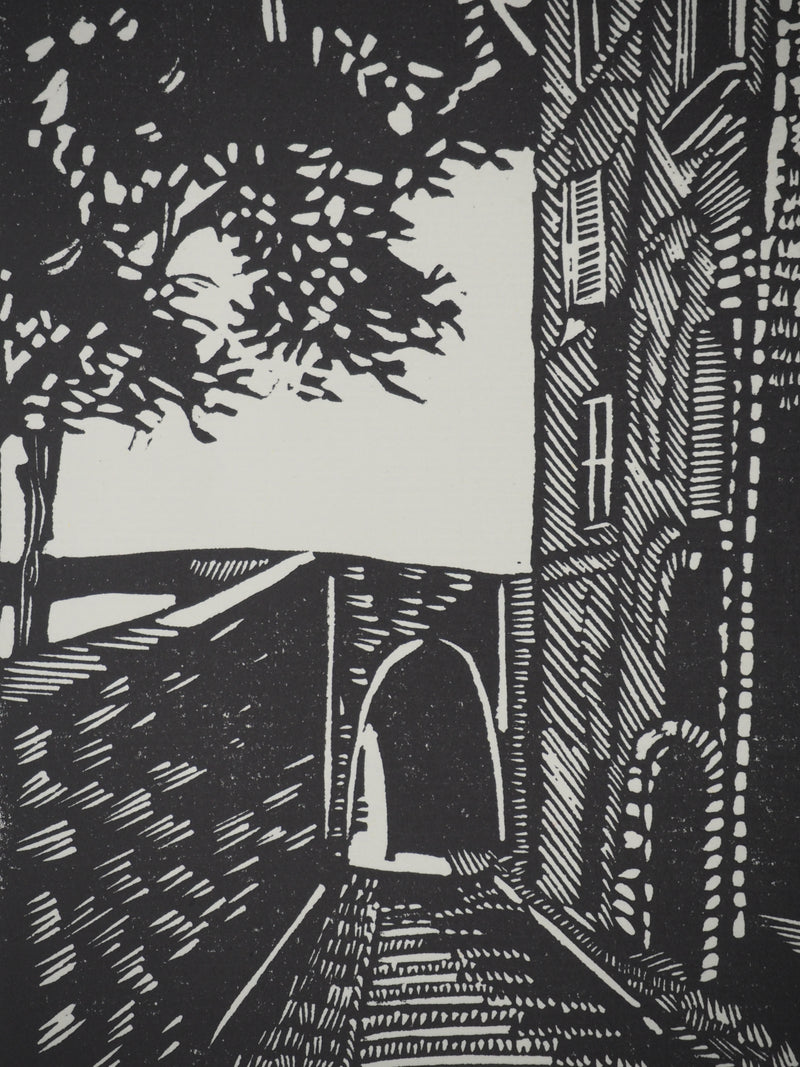 C. ROINET : La ruelle, Bois gravé original signé