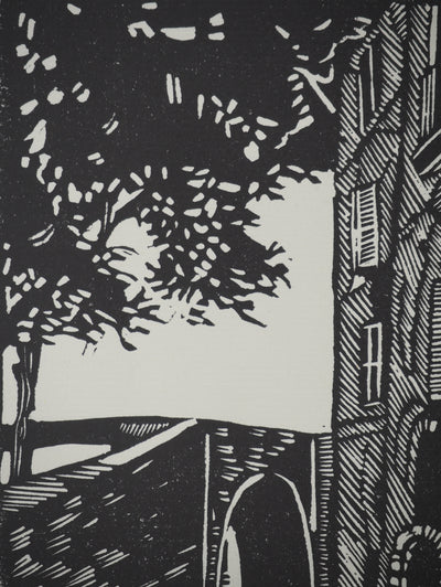 C. ROINET : La ruelle, Bois gravé original signé