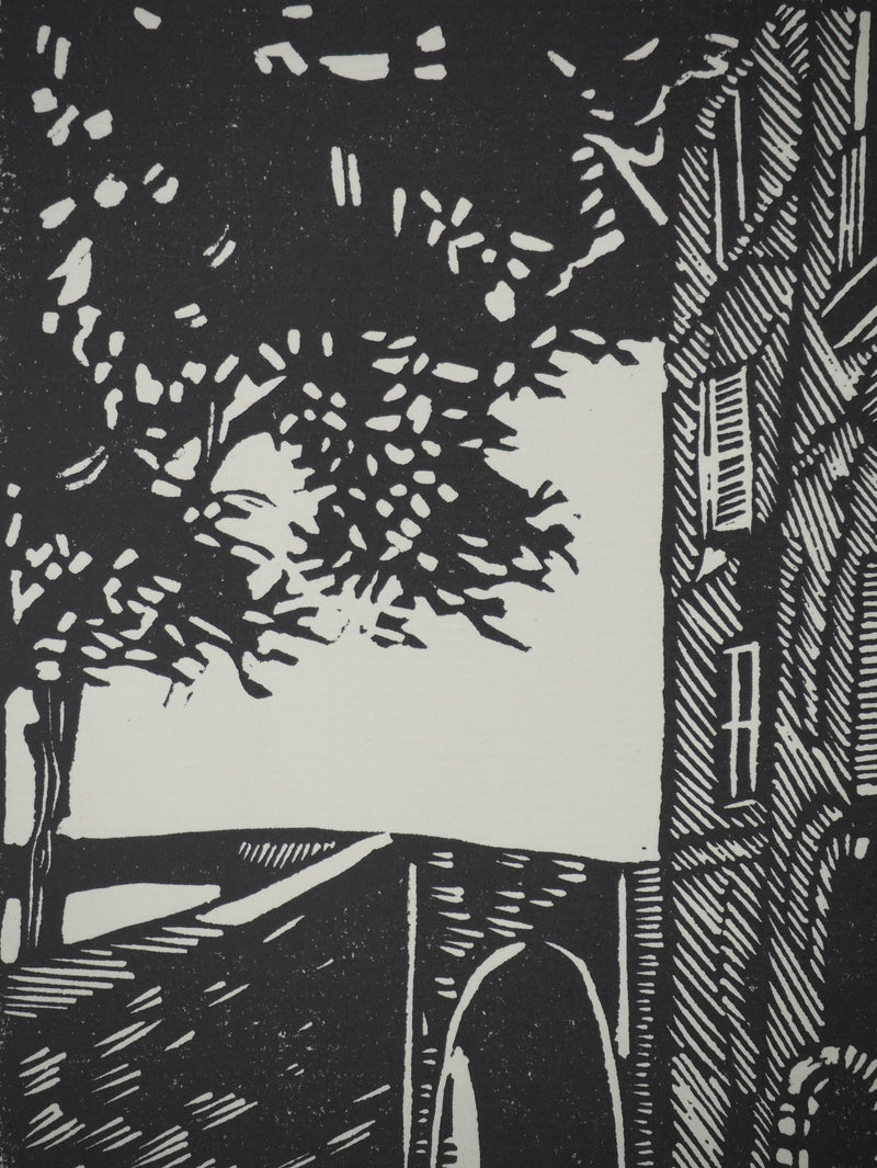 C. ROINET : La ruelle, Bois gravé original signé