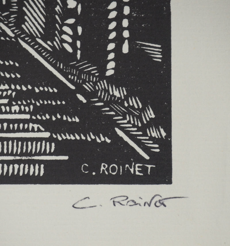 C. ROINET : La ruelle, Bois gravé original signé