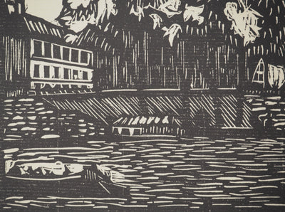 A. GAIN : Sur les quais, Bois gravé original signé