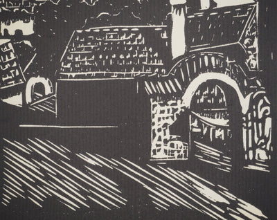 A. GAIN : Le clocher, Bois gravé original signé