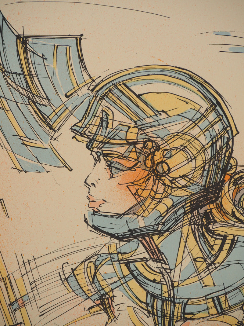 Roger Louis CHAVANON : Jeune guerrière futuriste, Lithographie originale (photo de détail 5) - Crédit photo : Galerie Art.Paris