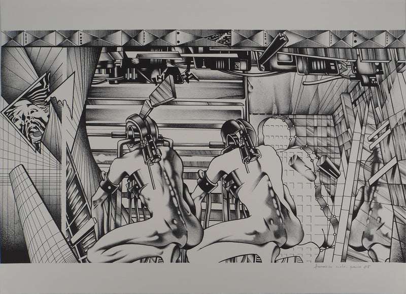 Francisco MELO : Les guerriers futuristes, Lithographie originale (vue générale) - Crédit photo : Galerie Art.Paris