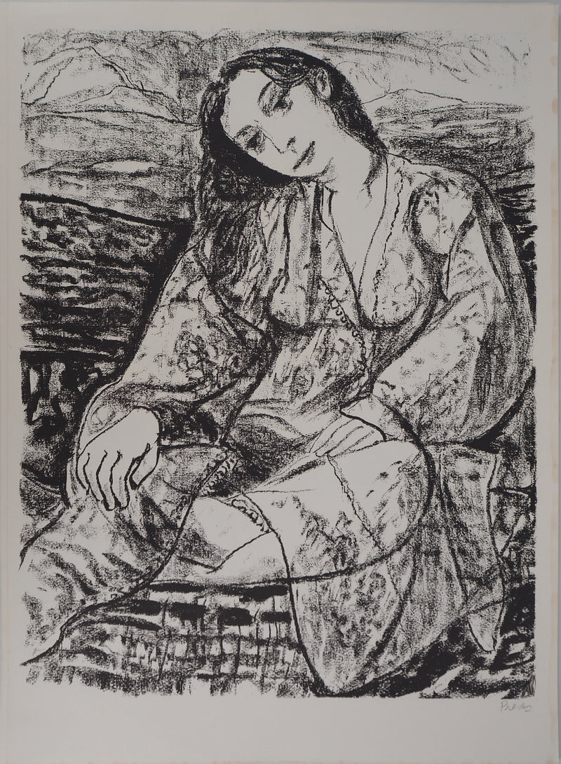 Leopoldo PRESAS : Femme romantique, Lithographie originale signée