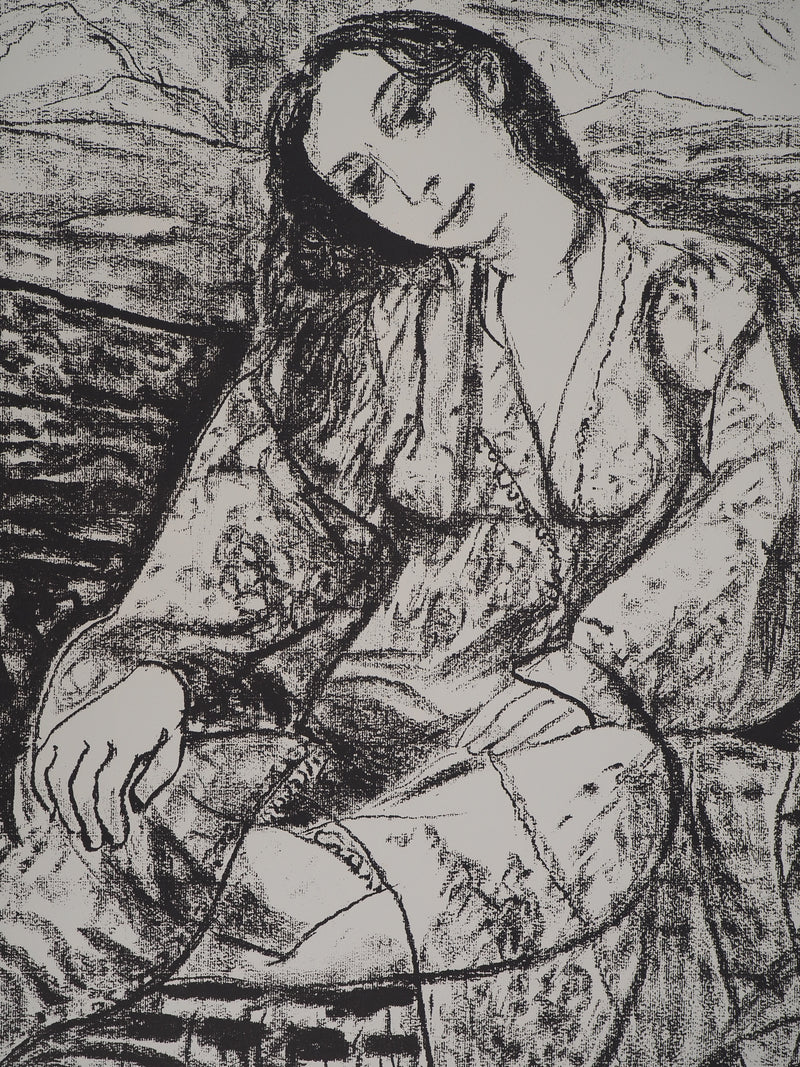 Leopoldo PRESAS : Femme romantique, Lithographie originale signée