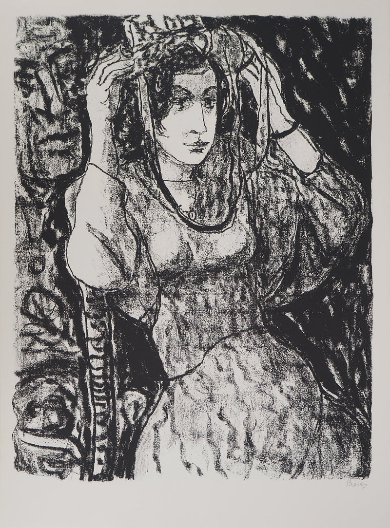 Leopoldo PRESAS : Femme au chapeau, Lithographie originale signée