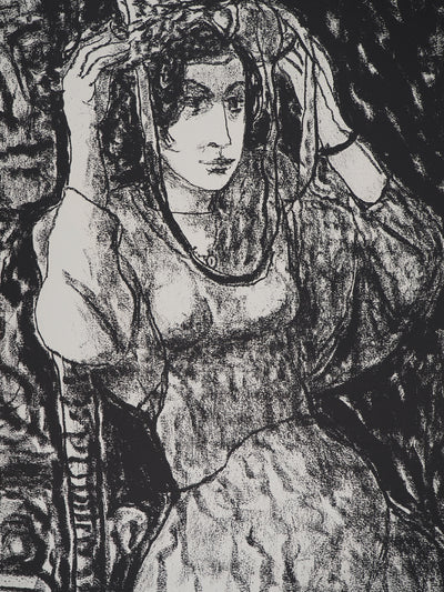 Leopoldo PRESAS : Femme au chapeau, Lithographie originale signée