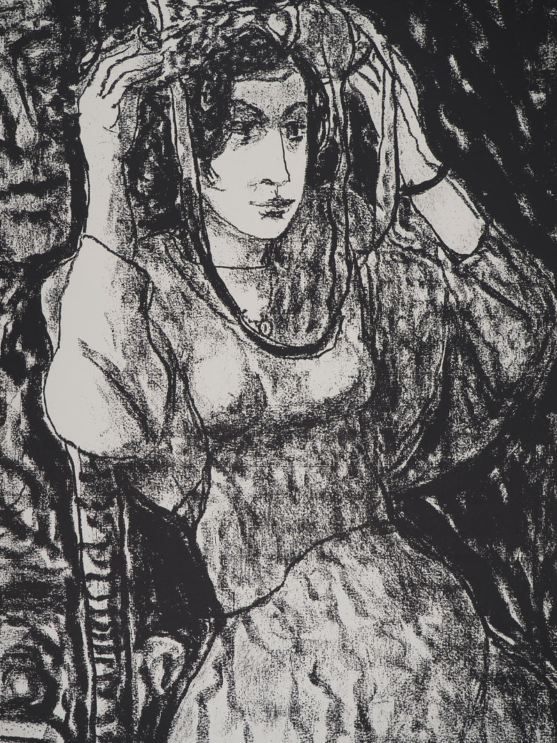 Leopoldo PRESAS : Femme au chapeau, Lithographie originale signée
