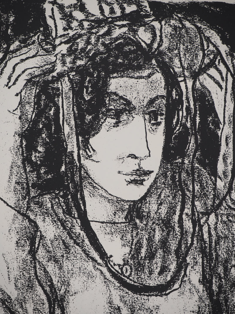 Leopoldo PRESAS : Femme au chapeau, Lithographie originale signée