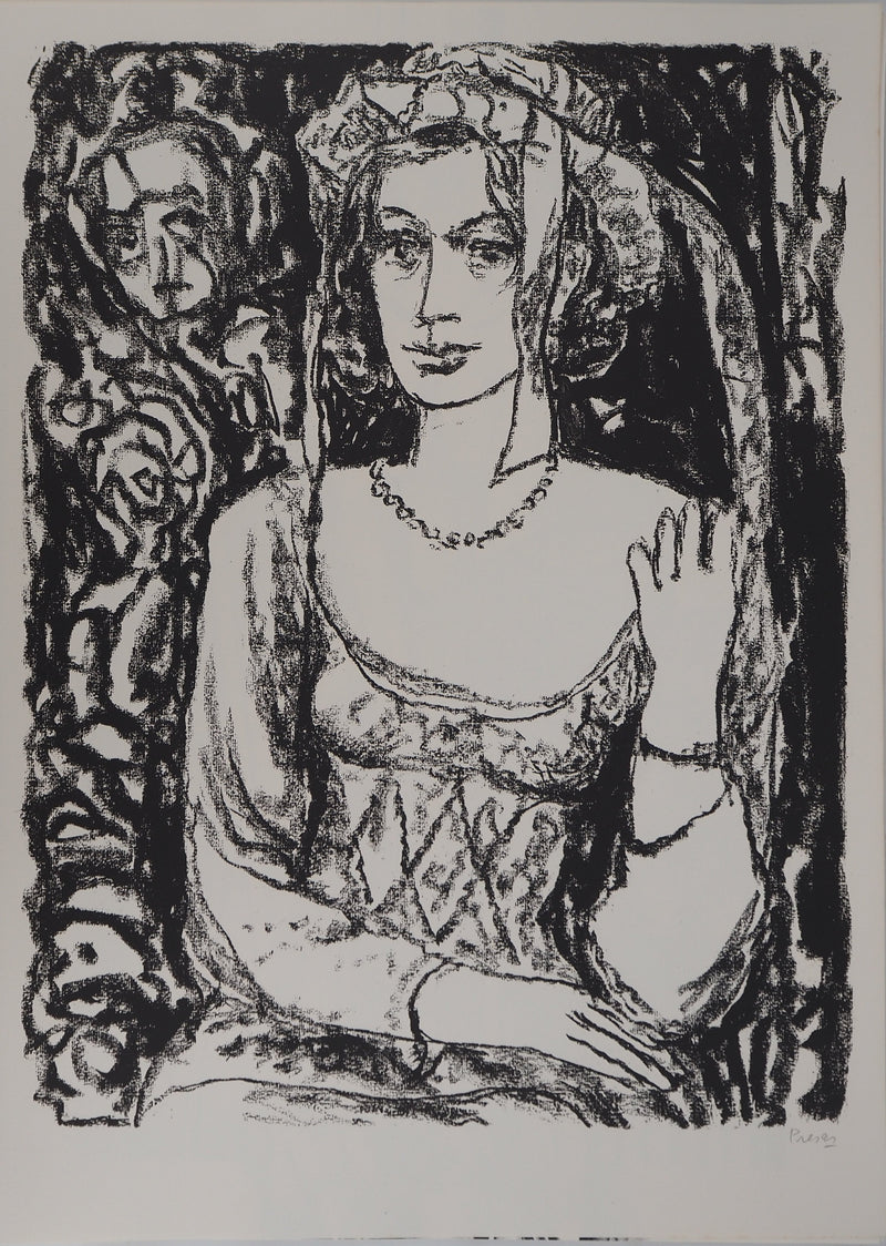 Leopoldo PRESAS : Femme au collier de perles, Lithographie originale signée