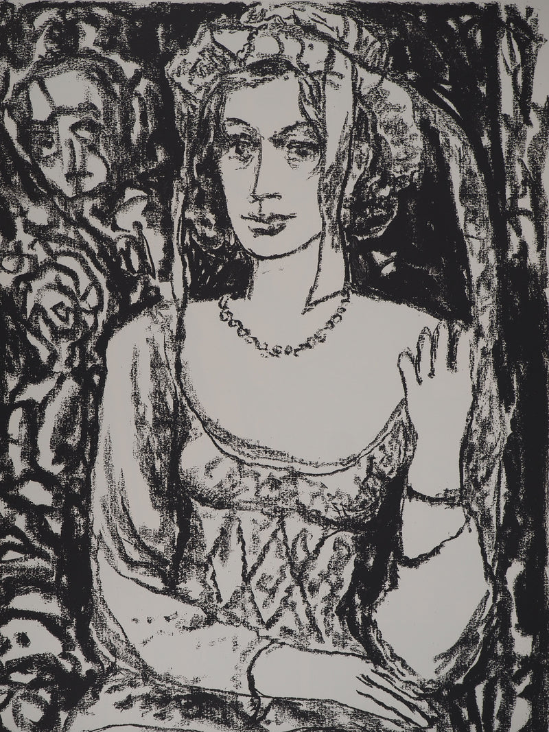 Leopoldo PRESAS : Femme au collier de perles, Lithographie originale signée