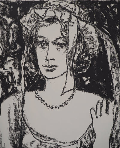 Leopoldo PRESAS : Femme au collier de perles, Lithographie originale signée