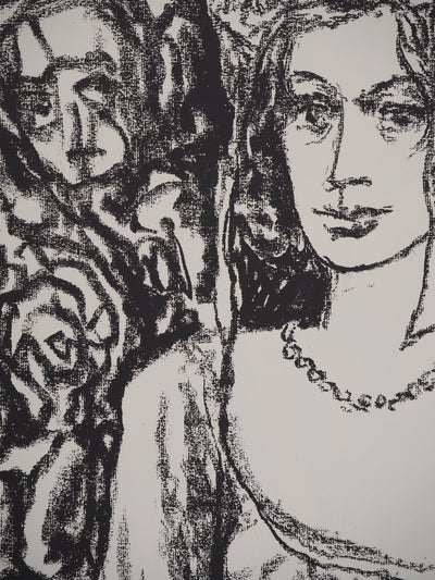 Leopoldo PRESAS : Femme au collier de perles, Lithographie originale signée