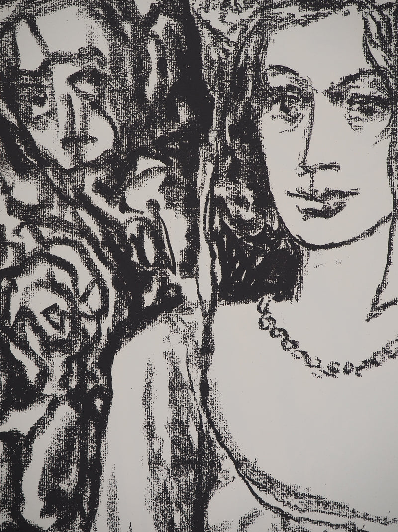 Leopoldo PRESAS : Femme au collier de perles, Lithographie originale signée