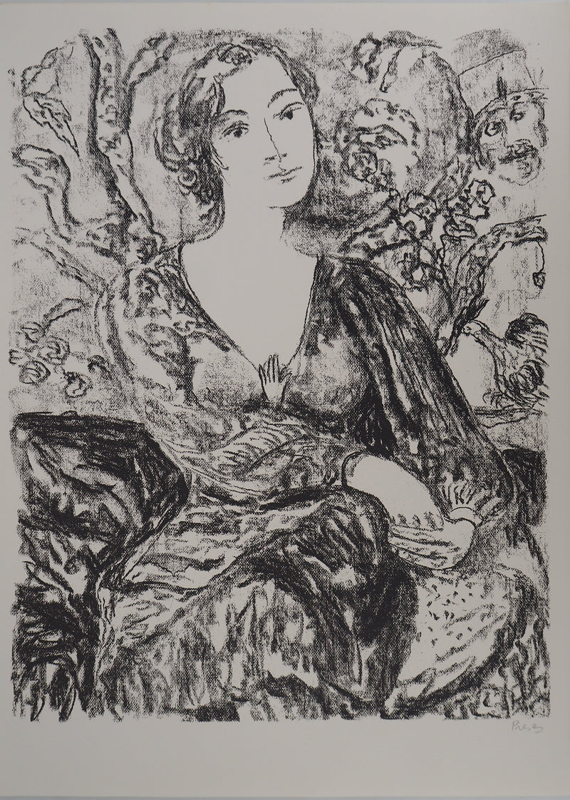 Leopoldo PRESAS : Portrait féminin à la broche,, Lithographie originale (vue générale) - Crédit photo : Galerie Art.Paris