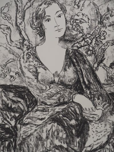 Leopoldo PRESAS : Portrait féminin à la broche,, Lithographie originale (photo de détail 2) - Crédit photo : Galerie Art.Paris