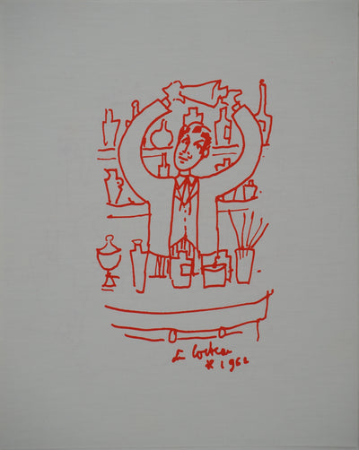Jean COCTEAU : Cocktails, le barman au shaker, Lithographie originale (vue générale) - Crédit photo : Galerie Art.Paris