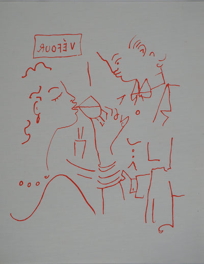 Jean COCTEAU : Le Sommelier et l'amatrice de vin, Lithographie originale (vue générale) - Crédit photo : Galerie Art.Paris