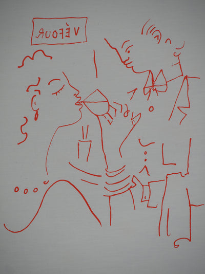 Jean COCTEAU : Le Sommelier et l'amatrice de vin, Lithographie originale (photo de détail 2) - Crédit photo : Galerie Art.Paris