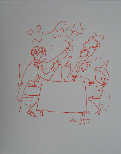 Jean COCTEAU : Célébration avec une coupe de Champagne, Lithographie originale (vue générale) - Crédit photo : Galerie Art.Paris