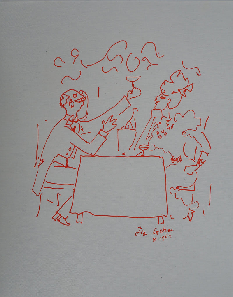 Jean COCTEAU : Célébration avec une coupe de Champagne, Lithographie originale (vue générale) - Crédit photo : Galerie Art.Paris