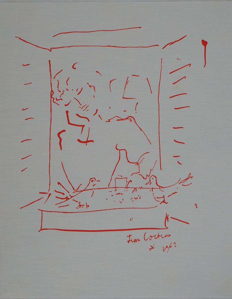 Jean COCTEAU : Colombophilie, Rêveur et pigeons, Lithographie originale (vue générale) - Crédit photo : Galerie Art.Paris
