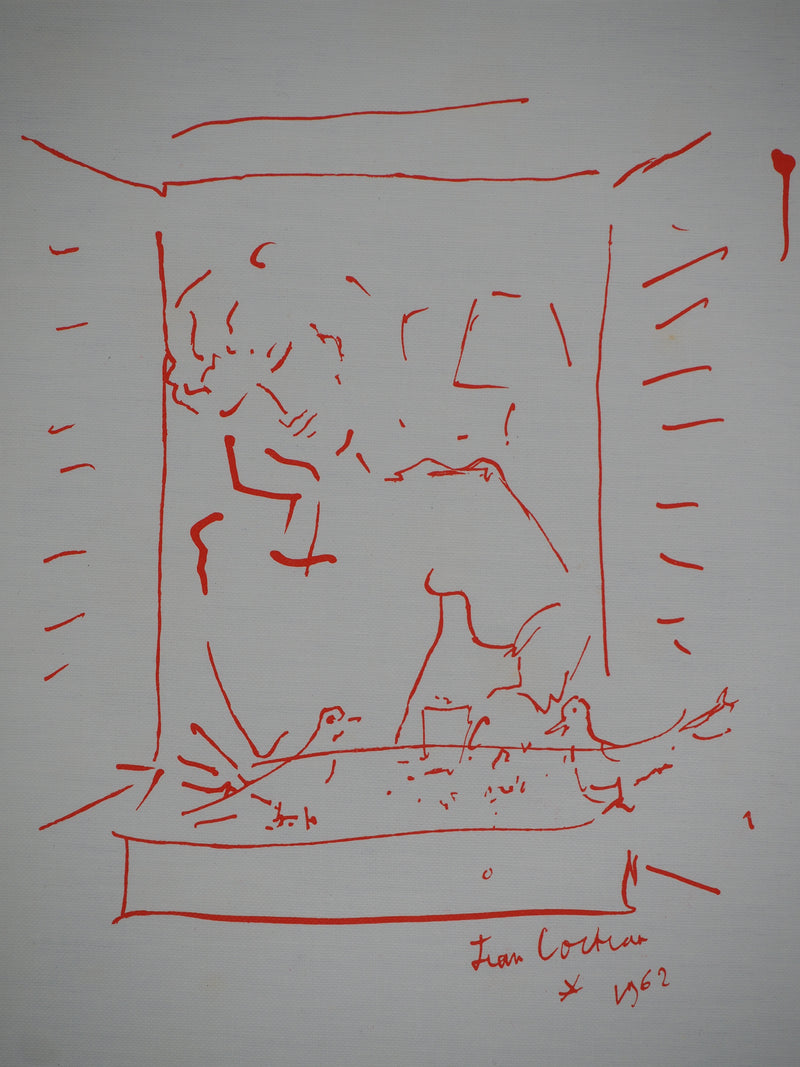 Jean COCTEAU : Colombophilie, Rêveur et pigeons, Lithographie originale (photo de détail 3) - Crédit photo : Galerie Art.Paris
