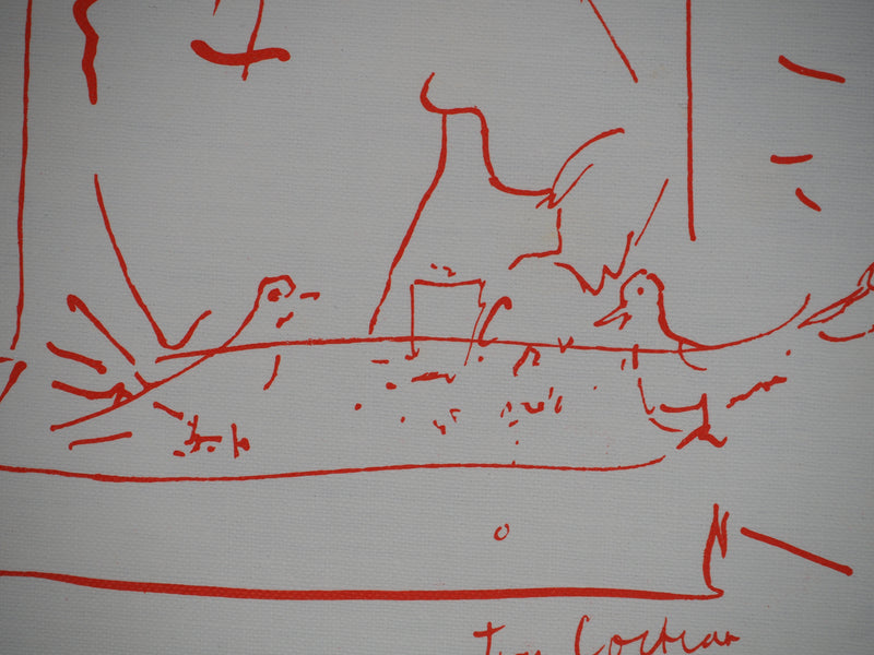 Jean COCTEAU : Colombophilie, Rêveur et pigeons, Lithographie originale (photo de détail 4) - Crédit photo : Galerie Art.Paris