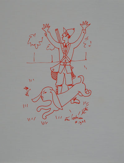 Jean COCTEAU : Chasseur er son chien, Lithographie originale (photo de détail 3) - Crédit photo : Galerie Art.Paris