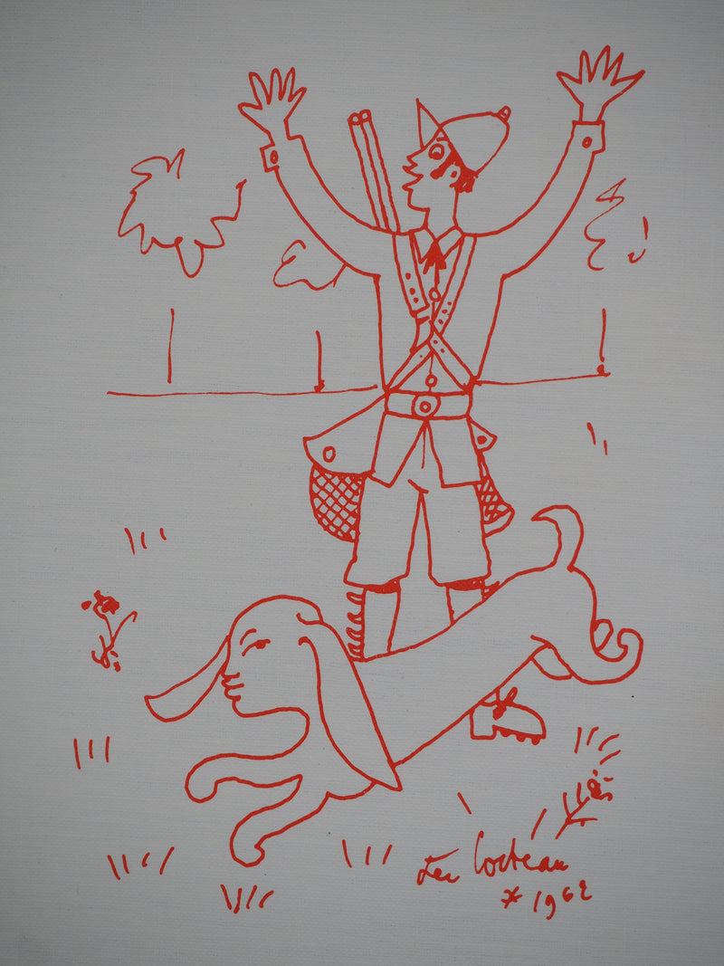 Jean COCTEAU : Chasseur er son chien, Lithographie originale (vue générale) - Crédit photo : Galerie Art.Paris