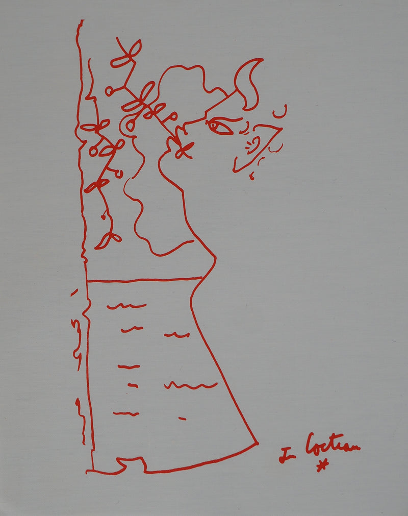 Jean COCTEAU : Faune de profil et mer, Lithographie originale (vue générale) - Crédit photo : Galerie Art.Paris
