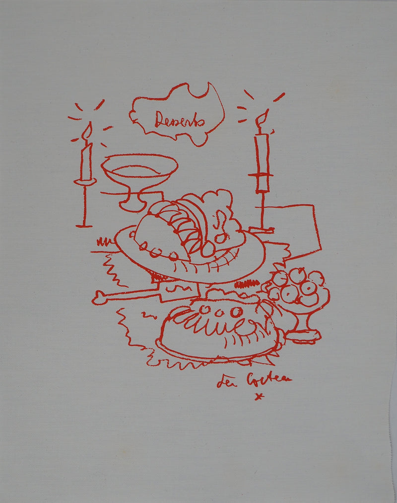 Jean COCTEAU : Le buffet de desserts, Lithographie originale (vue générale) - Crédit photo : Galerie Art.Paris