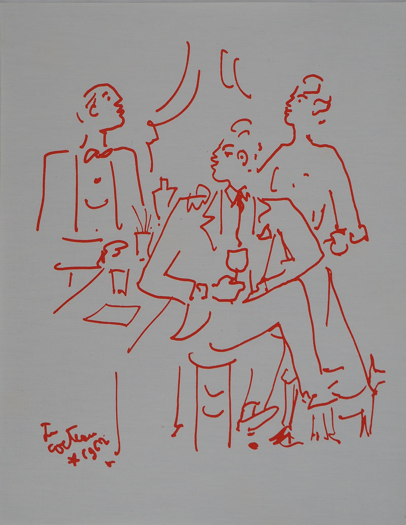 Jean COCTEAU : Entre amis au comptoir du bar, Lithographie originale (vue générale) - Crédit photo : Galerie Art.Paris