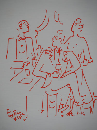 Jean COCTEAU : Entre amis au comptoir du bar, Lithographie originale (photo de détail 3) - Crédit photo : Galerie Art.Paris
