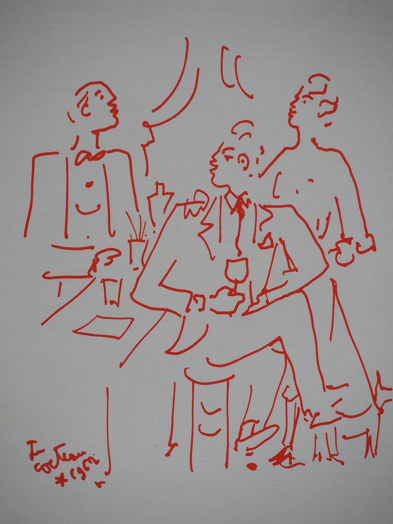 Jean COCTEAU : Entre amis au comptoir du bar, Lithographie originale (photo de détail 3) - Crédit photo : Galerie Art.Paris