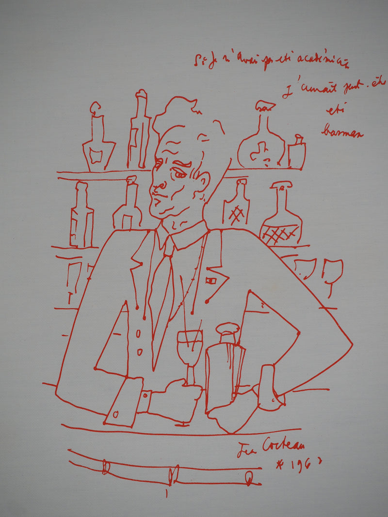 Jean COCTEAU : Autoportrait en barman, Lithographie originale (photo de détail 2) - Crédit photo : Galerie Art.Paris
