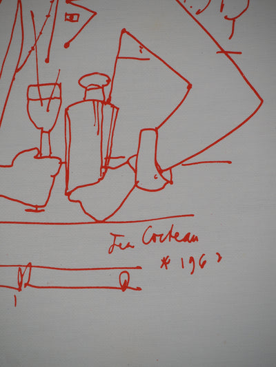 Jean COCTEAU : Autoportrait en barman, Lithographie originale (photo de détail 3) - Crédit photo : Galerie Art.Paris