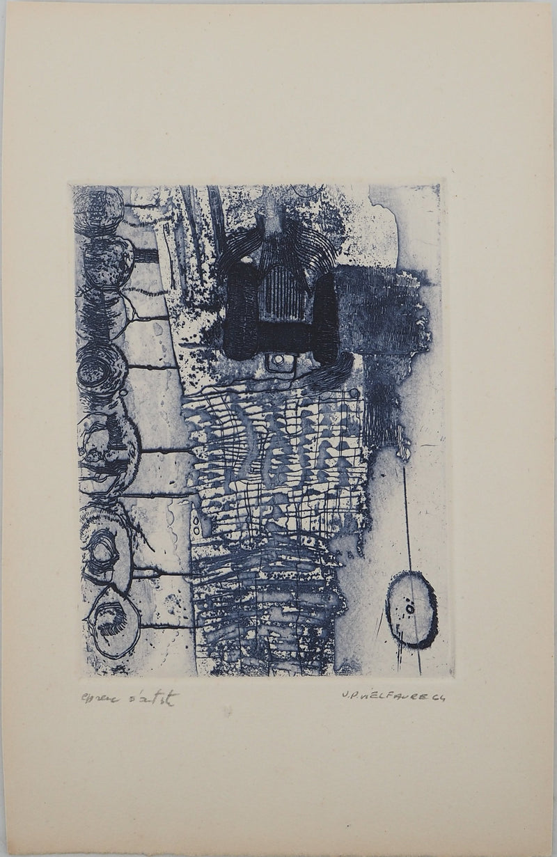 Jean-Pierre VIELFAURE : Composition bleue, Gravure originale signée