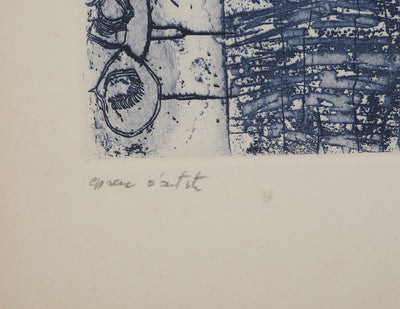 Jean-Pierre VIELFAURE : Composition bleue, Gravure originale signée