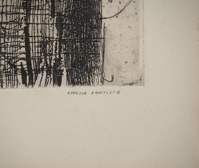 Jean-Pierre VIELFAURE : Personnage abstrait, Gravure originale signée
